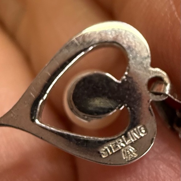 Dainty .925 Silver Heart with Pearl Pendant on Sterling Silver Necklace - Picture 5 of 8